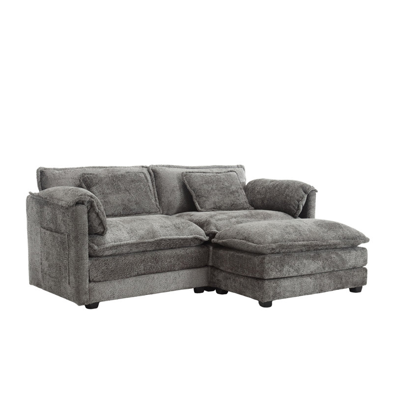 Luxurious Oversized Double Sofa with Chenille Fabric and Removable Armrests, Gray