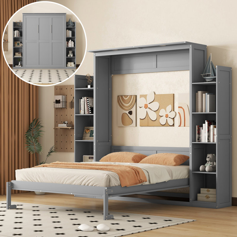 Grand lit escamotable mural avec tablettes et lumières DEL, gris (OLD SKU: LP000695AAE), Gris
