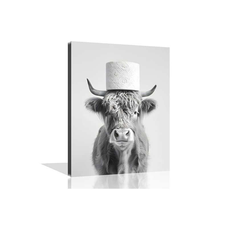 Cow Bathroom Canvas Wall Art Highland Cow Bathroom Decor Funny Animal Toilet Wall Art Black Animal Toilet Paper Pictures For Bath Restroom Wall Decor Framed