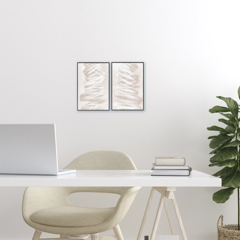 Ensemble de 2 giclées encadrées Minimal Beige Waves, design par Martina Pavlova, H 18 po x l 12 po