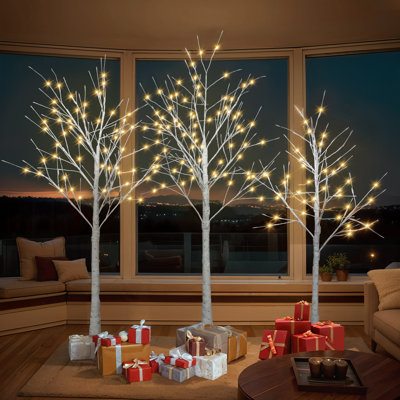 Ensemble de bouleaux illuminés 4 pi / 5 pi / 6 pi, arbre artificiel avec lumières blanc chaud, arbre de Noël