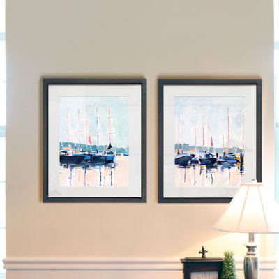 Watercolor Boat Club - Ensemble de 2 reproductions d'art sur papier encadrées