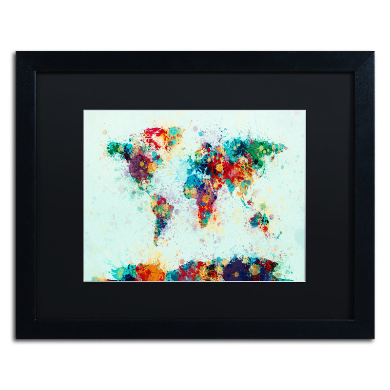 « world map paint », impression encadrée, H 16 po x l 20 po x P 0,5 po, Noir, Cadre noir