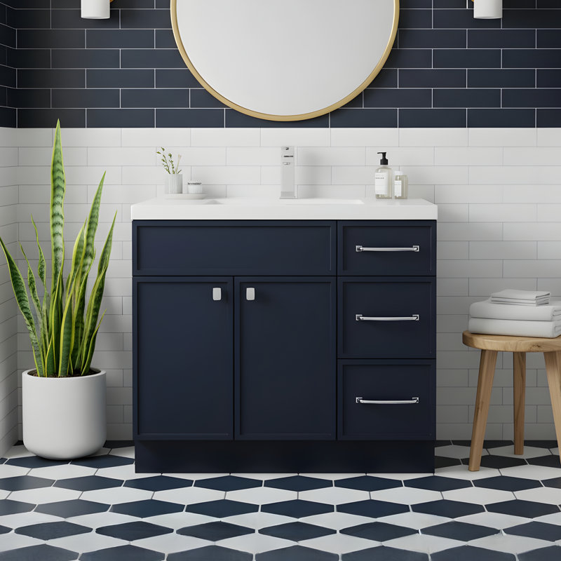Ensemble de meuble-lavabo simple Manhattan, Chrome chrome, Bleu, 36"