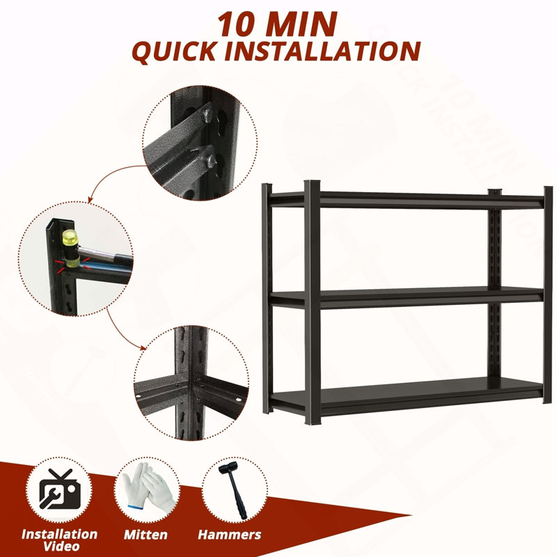 3-Tier Adjustable Height Metal Storage Shelving Unit, Large Capacity Black Multipurpose Organizer Rack, Reptile & Pet Display Stand, 31.50"H x 35.43"W x 13.77"D, Assembly Required