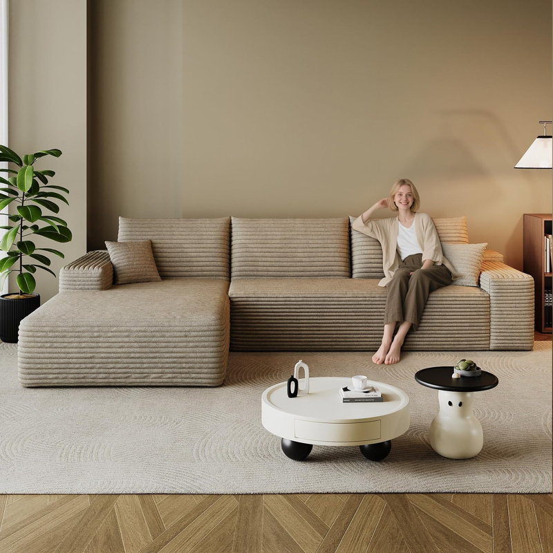 Canapé modulaire rembourré en L 107,7 po de style modulaire désossé en L 107,7 po pour salon - siège profond avec méridienne (vert, 2 places + méridienne)
