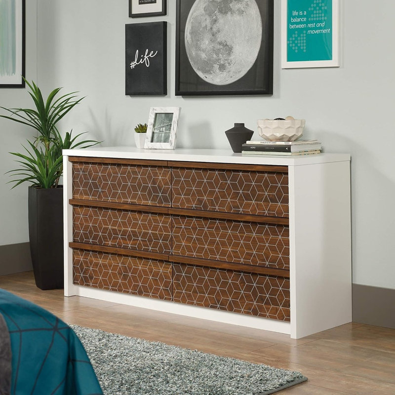 Commode 6 tiroirs pour commode de chambre à coucher et commode en bois blanc doux