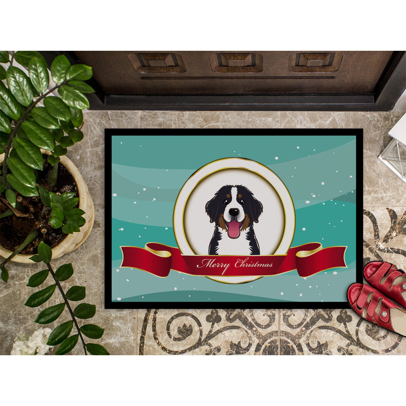 Tapis d’extérieur antidérapant pour chien bouvier bernois mountain dog merry christmas, Rectangle 1 pi 6 po x 2 pi 3 po