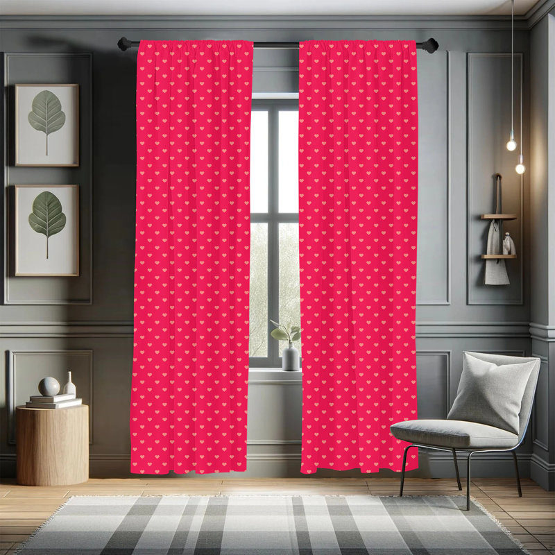 Hearts Geometric Semi-Sheer Rod Pocket Curtain Panels, 28" x 63"