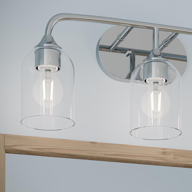 Ensemble de meuble-lavabo à 3 lumières en chrome poli avec abat-jour en verre transparent Ilia, Chrome poli, 3