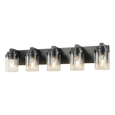 Lampe murale avec abat-jour en verre de 31 pouces, lampe de table de salle de bain 5 lumières, idéale pour les armoires, les porches, les chambres à coucher, les couloirs (à l'exception des ampoules), noir