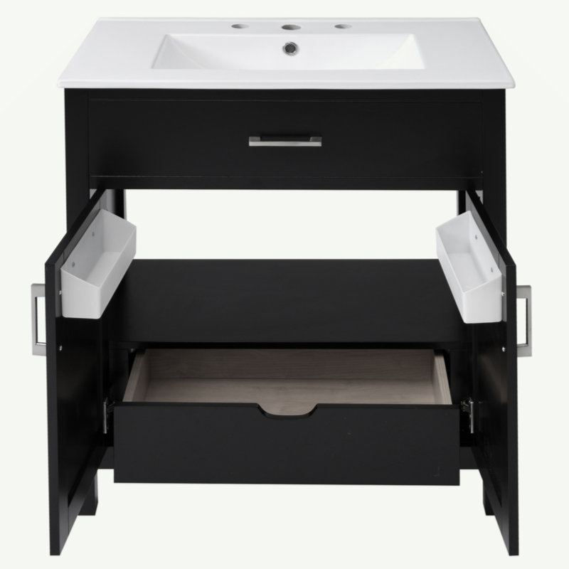 Meuble-lavabo de 30 pouces avec lavabo en céramique et beaucoup de rangement - le choix parfait pour les petites salles de bain