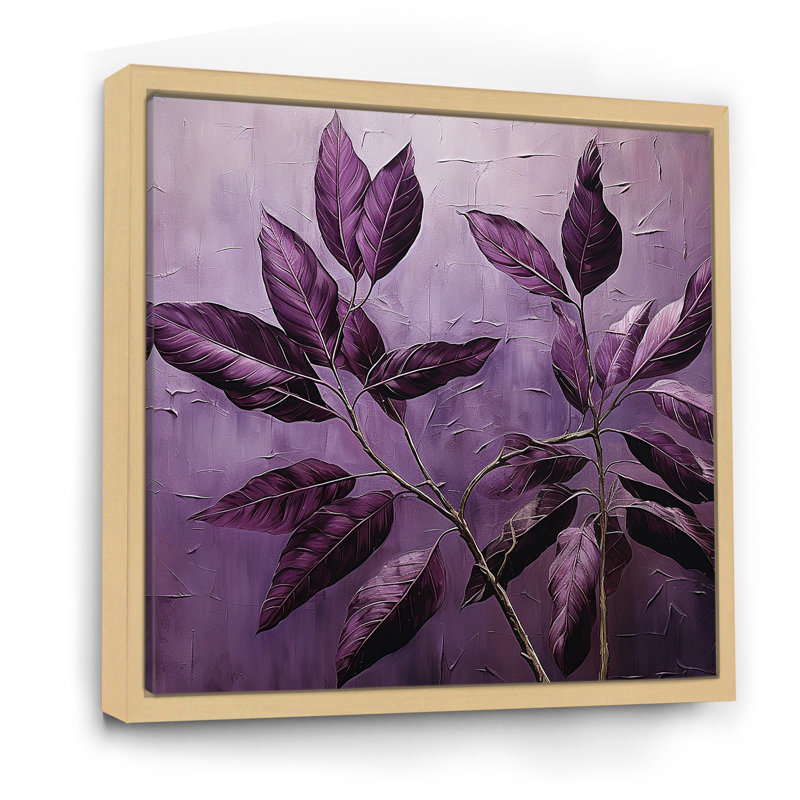Mauve feuilles prune II - art mural feuilles, Cadre flottant érable, H 16 po x l 16 po x P 1 po