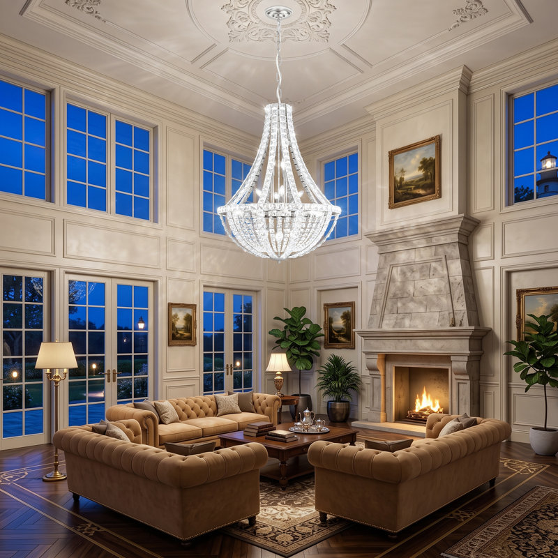 11 - Light Chandelier, 32 pouces, Argent