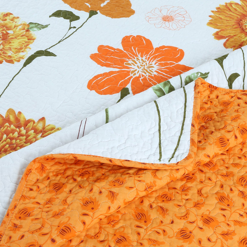 King Size Reversible Cotton Floral Quilt Bedspread Set