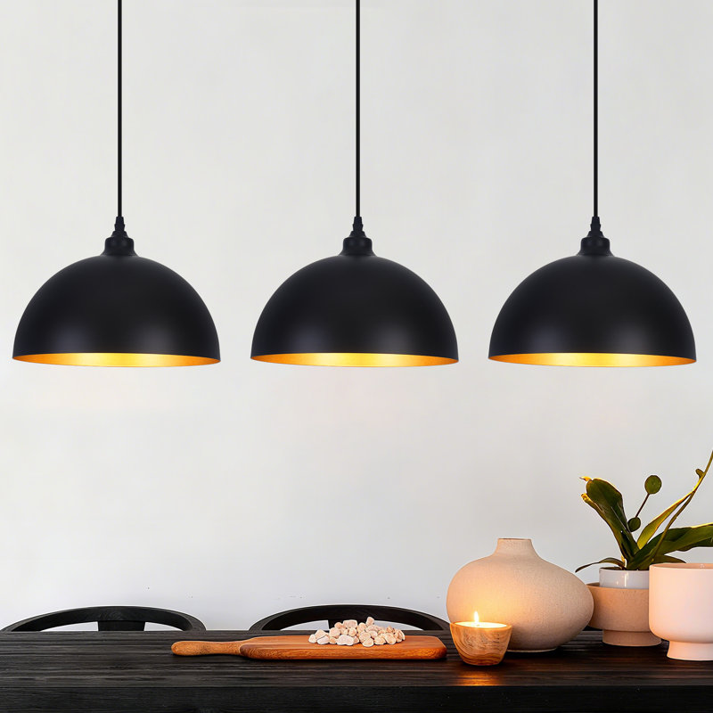 3 - Light 11.8" W Single Dome Kitchen Island Pendant Industrial Ceiling Hanging Light Fixture for Kitchen Dining Room Living Room Foyer Entryway