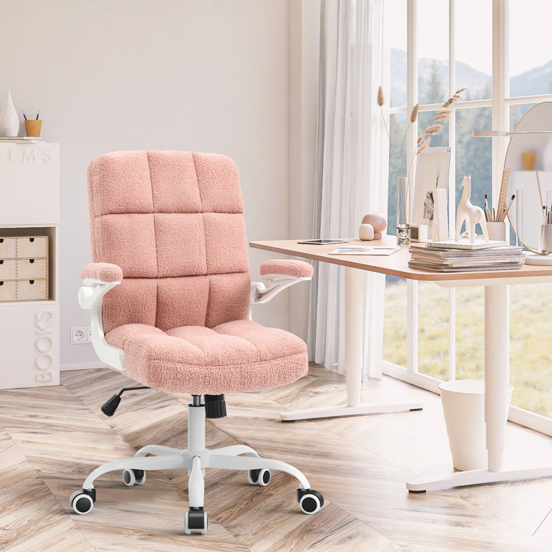 Ergonomic Executive Chair, Pink, White, Teddy Fleece