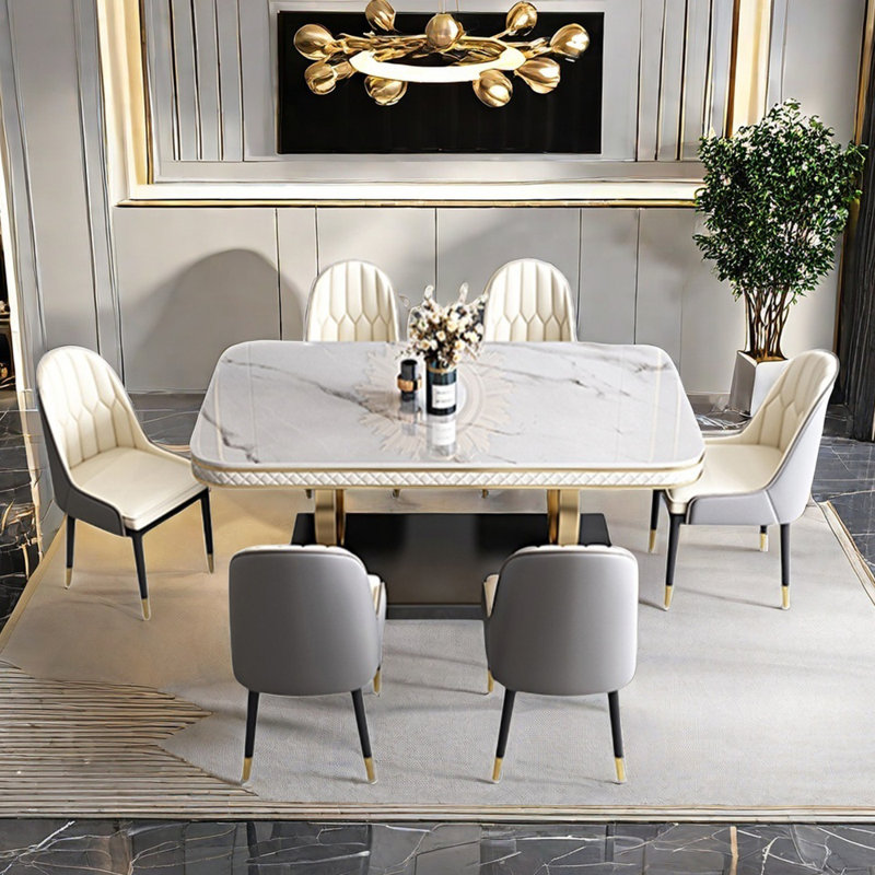 Ensemble de table de salle à manger rectangulaire de luxe de style italien, H 30,3 po x L 70,9 po x l 35,4 po