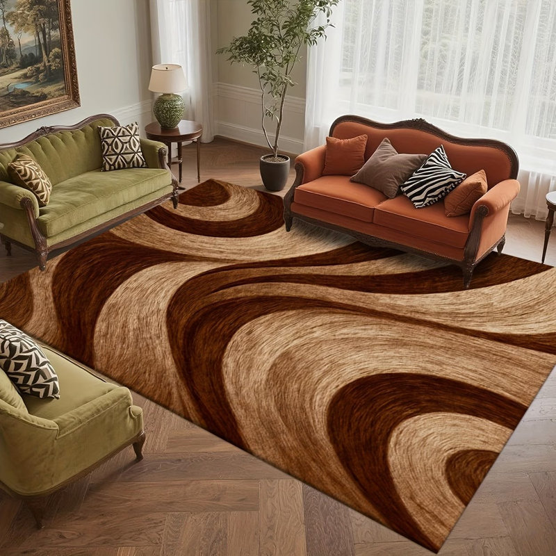 Tapis moderne abstrait brun et mat - Tapis en polyester doux avec envers en caoutchouc, tapis intérieur / extérieur lavable à la machine pour le salon, la chambre à coucher, le bureau, le café