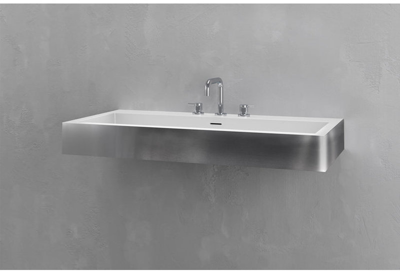 Vast Studio Wall-Mounted Rectangular Bathroom Sink –Aged Elevated , Silver/White