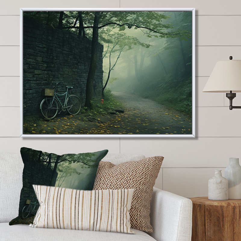 Bleu sarcelle Tour I - Vélo, art mural, salon, H 24 po x l 32 po x P 1 po, Cadre naturel flottant
