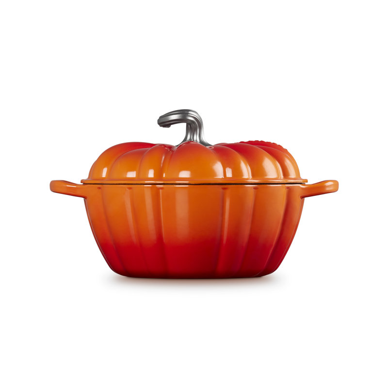 Le Creuset Cast Iron Signature Pumpkin Casserole, Volcanic, stainless steel knob