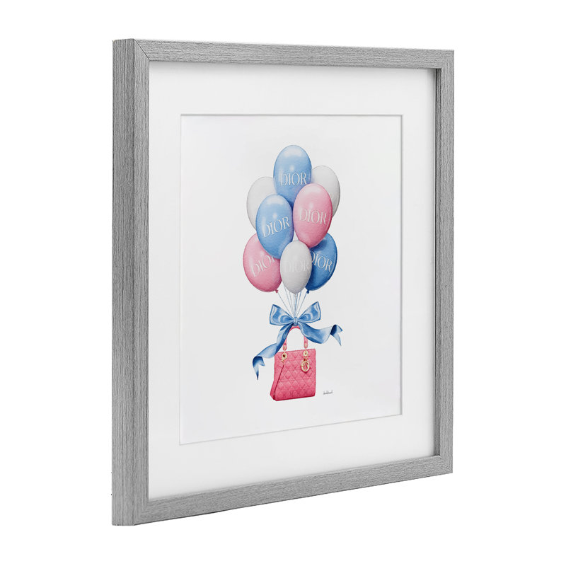 «Pink & Blue Hand Bag Ballons», reproduction encadrée sous verre, design par Amanda Greenwood, H 16 po x l 16 po