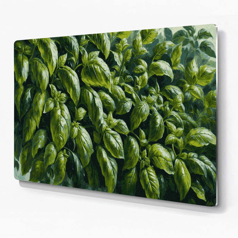 Art mural en métal botanique vert basilic, H 8 po x l 10 po