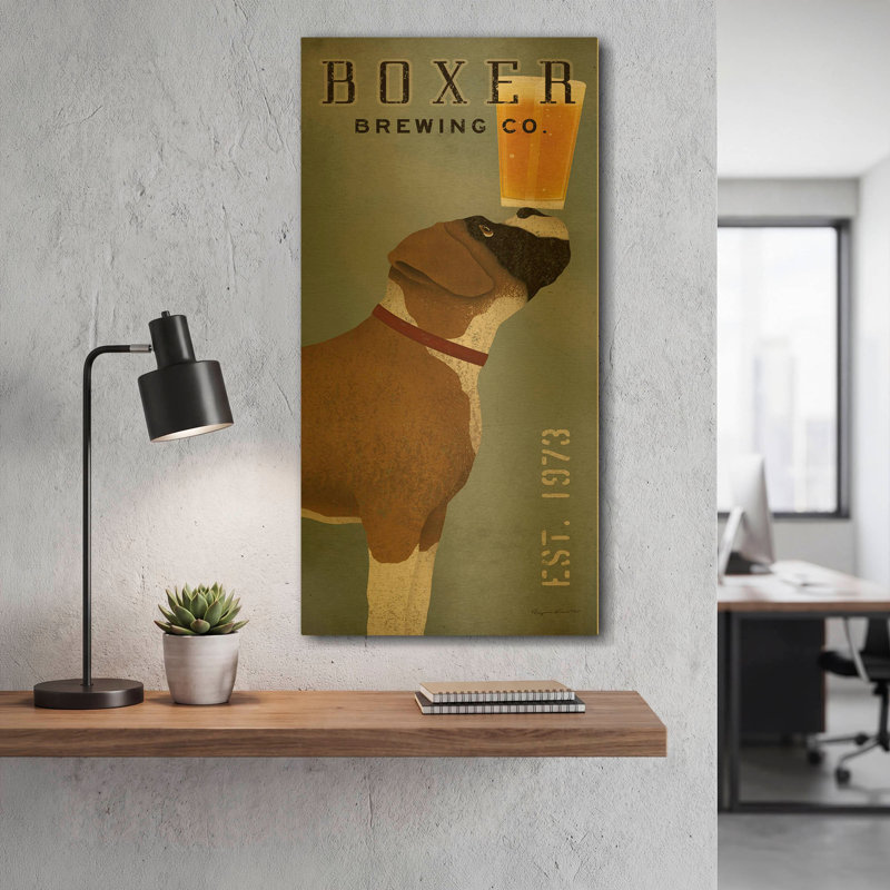 « Boxer Brewing Company V2 » par Ryan Fowler, tableau mural en métal doré, 30,5 x 61 cm, 12 po x 24 po