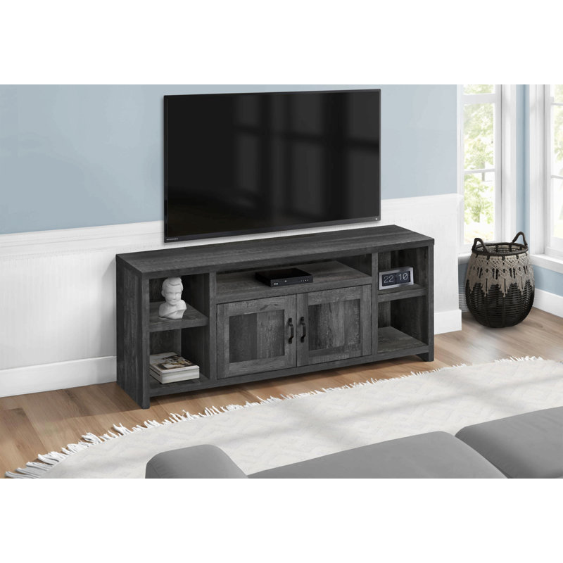 Meuble télé, console de 60 po, meuble multimédia, meuble de rangement, salon, chambre à coucher, stratifié noir, transitionnel