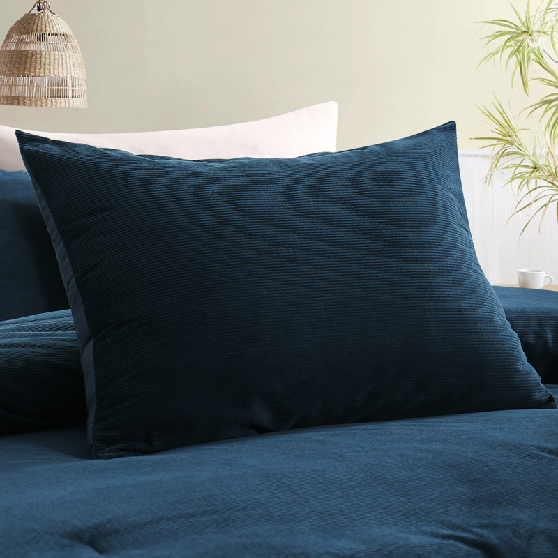Ensemble d'édredon en velours côtelé Aisbo, Édredon pour grand lit + 2 taies décoratives, Bleu