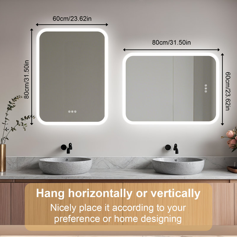 Miroir de salle de bain à DEL anti-buée avec lumières, Bluetooth, haut-parleur double puissant, température de couleur 3, intensité variable Ip66