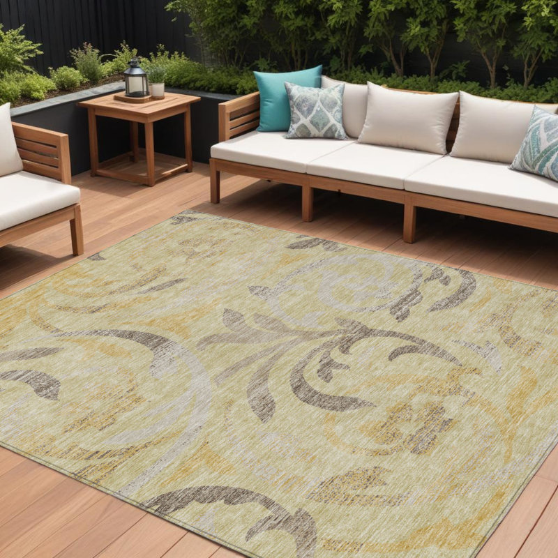 Tapis intérieur lavable floral beige et taupe 9 pi x 12 pi