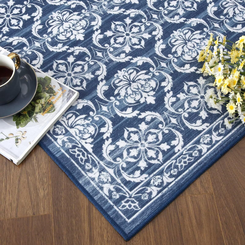 Modern Floral Bedroom Rug Non Slip Vintage Trellis Print Rug, Rectangle 8' x 10'