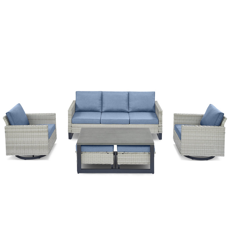 Ingvald Wicker 5 - Person Patio Conversation Set with Cushions, Light Blue