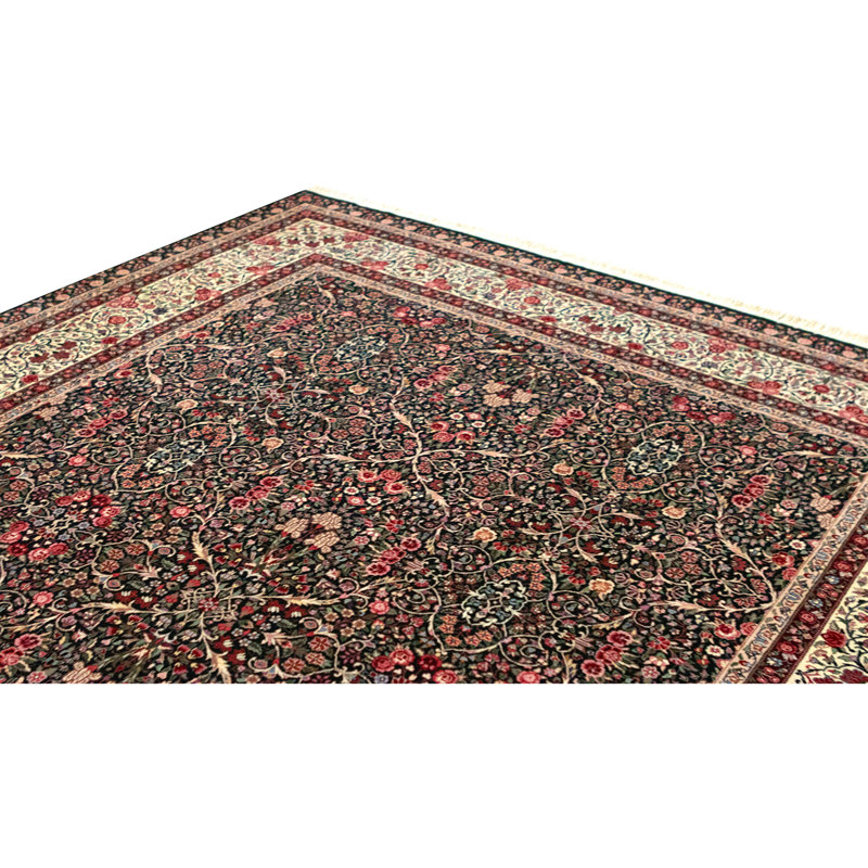 Tapis noir et ivoire de haute qualité noué à la main