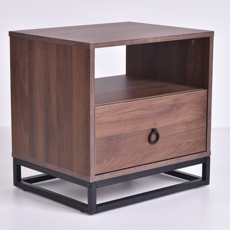 Bluejacket 50.2cm W Particle Board / Chipboard Bedside Table, Columbia Walnut