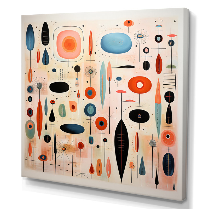«Mid-Century Whimsical Wonders II» rose - bleu, Toile tendue, H 16 po x l 16 po x P 1 po