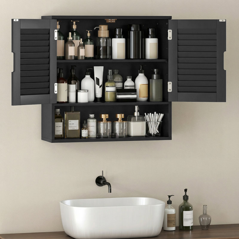 Wall, Drill / Screw Bathroom Cabinet, Black