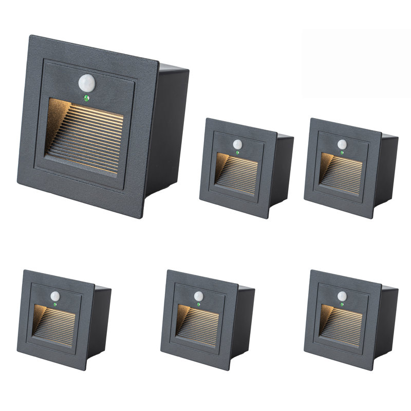 Black Aluminum Hardwired Motion Sensing Outdoor Deck Step Light With Glass Lens