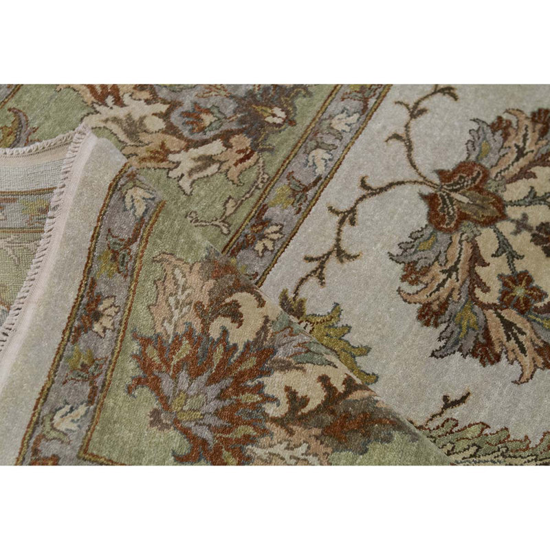 Tapis brun / jaune / vert / gris noué à la main