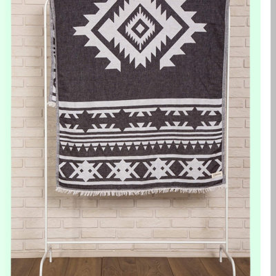 PureCotton Cozumel Dual Layer Turkish Towel - 100% Cotton, 39x71 Inches, Black