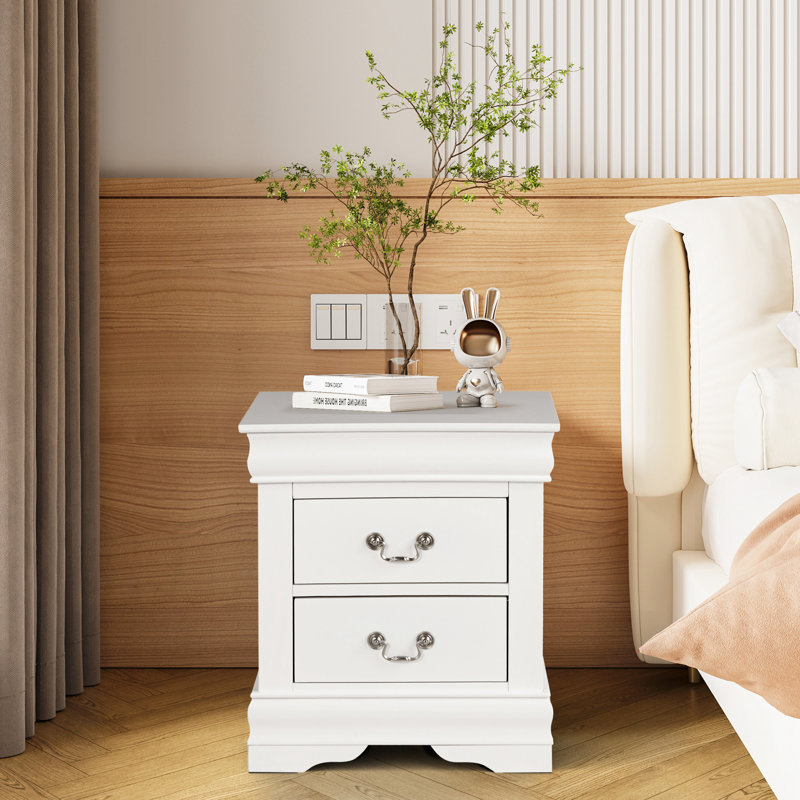 Traditional 23.5" 2-Drawer Fully Assembled Solid Wood Nightstand, White