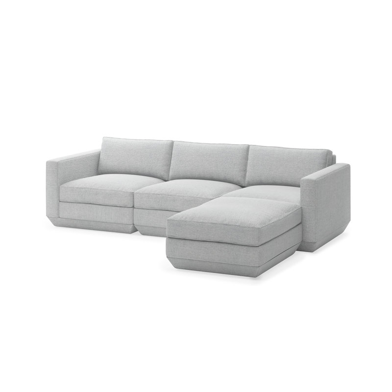 Podium Modular 4 PC Sectional, Bayview Silver Performance Twill, Right Hand Facing