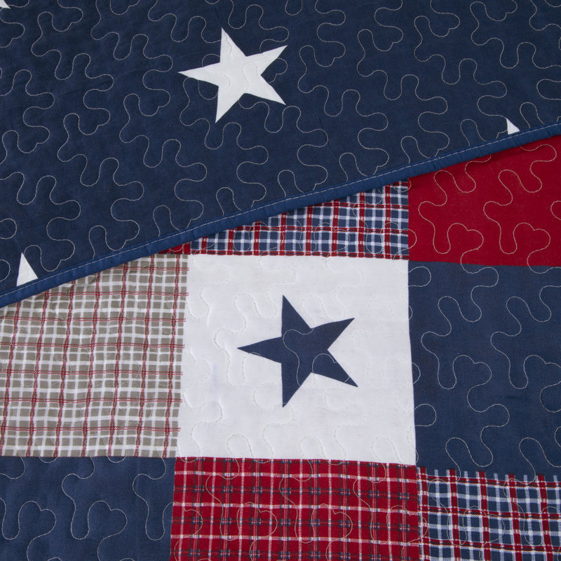 Patriotic Patchwork King Microfiber Quilt Set in Red, White, and Blue