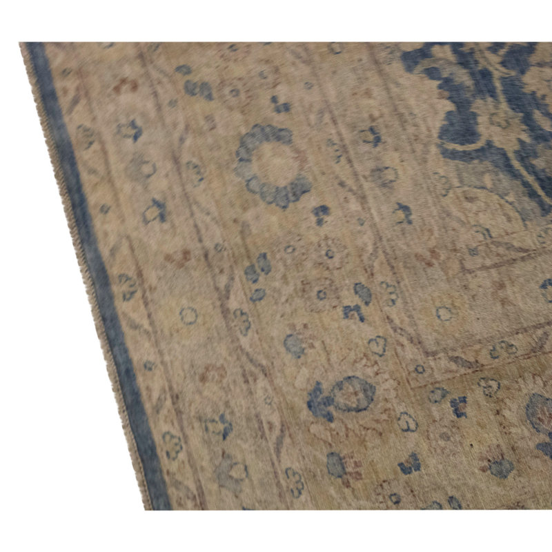 Tapis unique noué à la main bleu / beige de haute qualité
