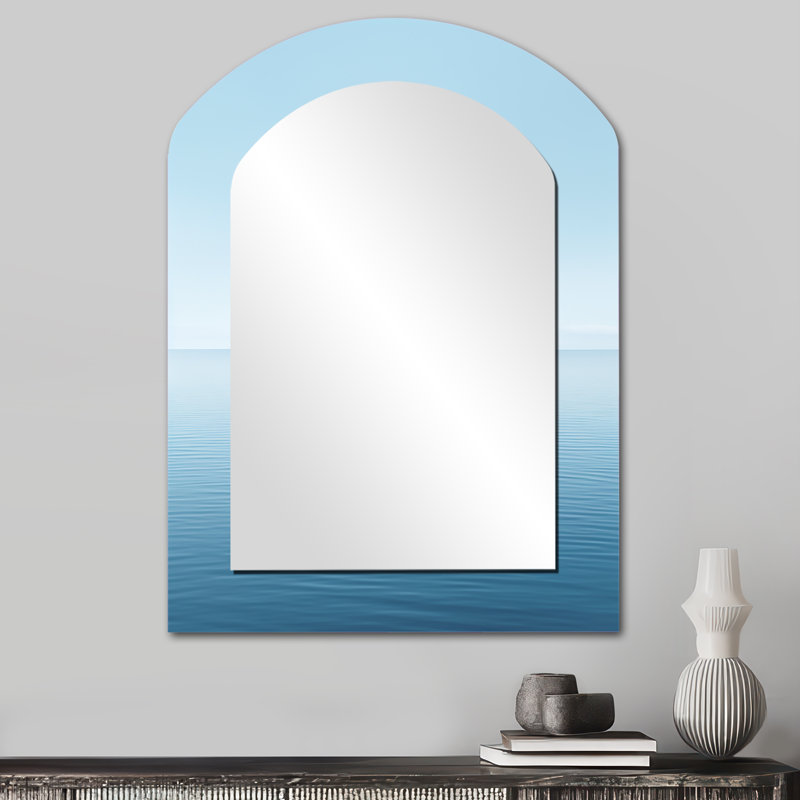 Océan Infinity Dreamscape III - miroir mural décoratif arche de minimalisme, grand miroir asymétrique bleu, impression d'art en métal