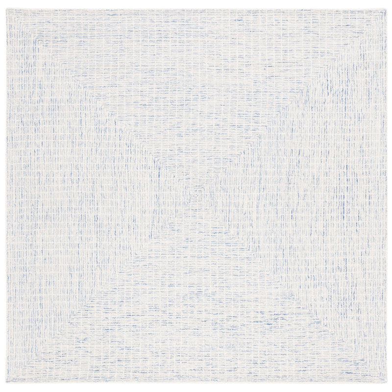 Abstract Hand Tufted Wool/Cotton Rug in Blue/Ivory, Rectangle 4' x 6'