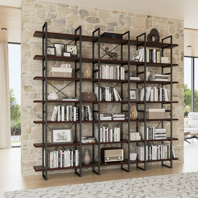 Lotus Large Room Division and Library Bookshelves, (7 Shelves) 99.6" H x 106" W x 12.5" D/Walnut