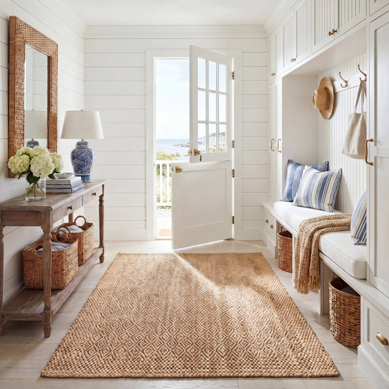 Tapis géométrique en jute tissé à la main Bellinger, Rectangle 5 pi x 8 pi